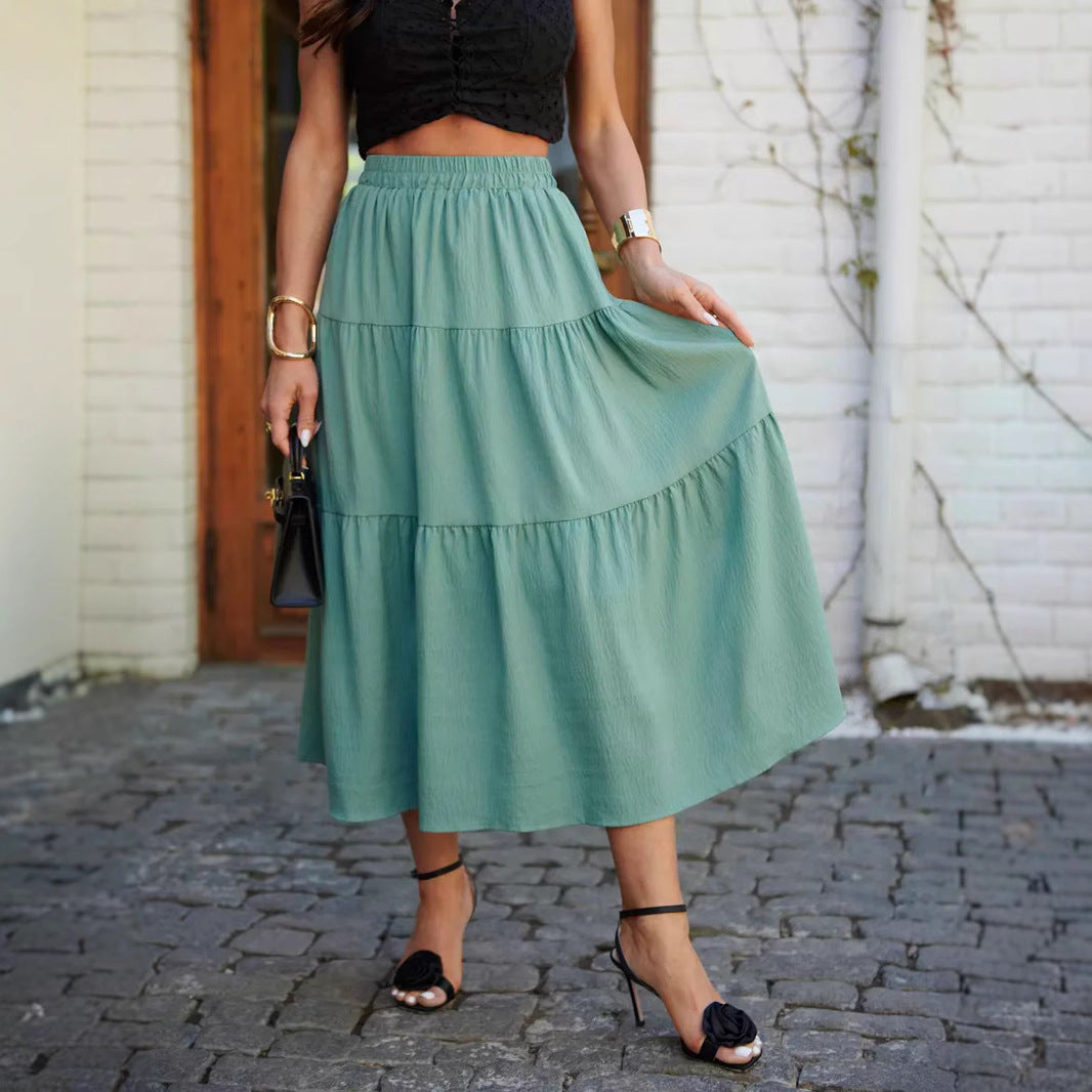 Long ruffled skirt for women in lightweight and flowy fabric with elastic waistband Lune London