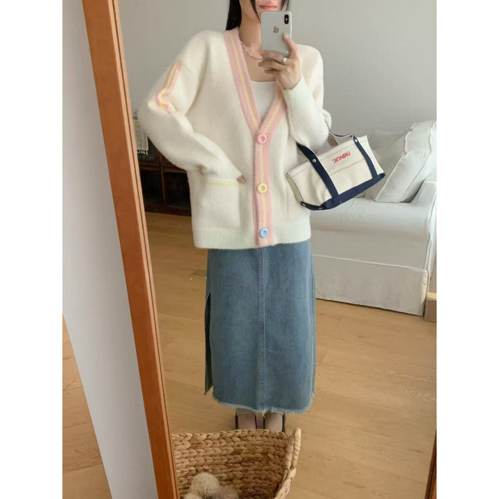 Cardigan Femme Confortable avec Boutons Colorés et Poches