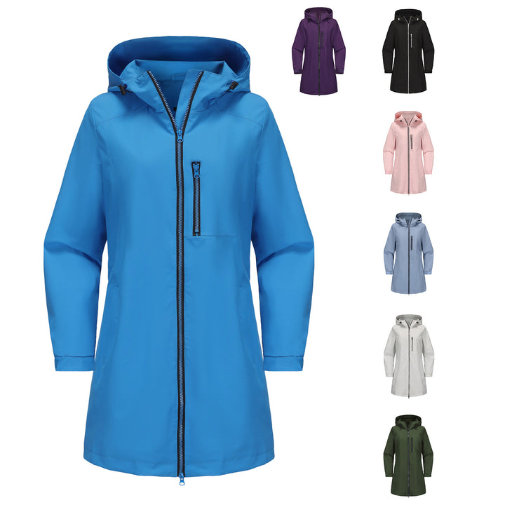 Women's modern rain jacket with hood and practical pockets Lune London