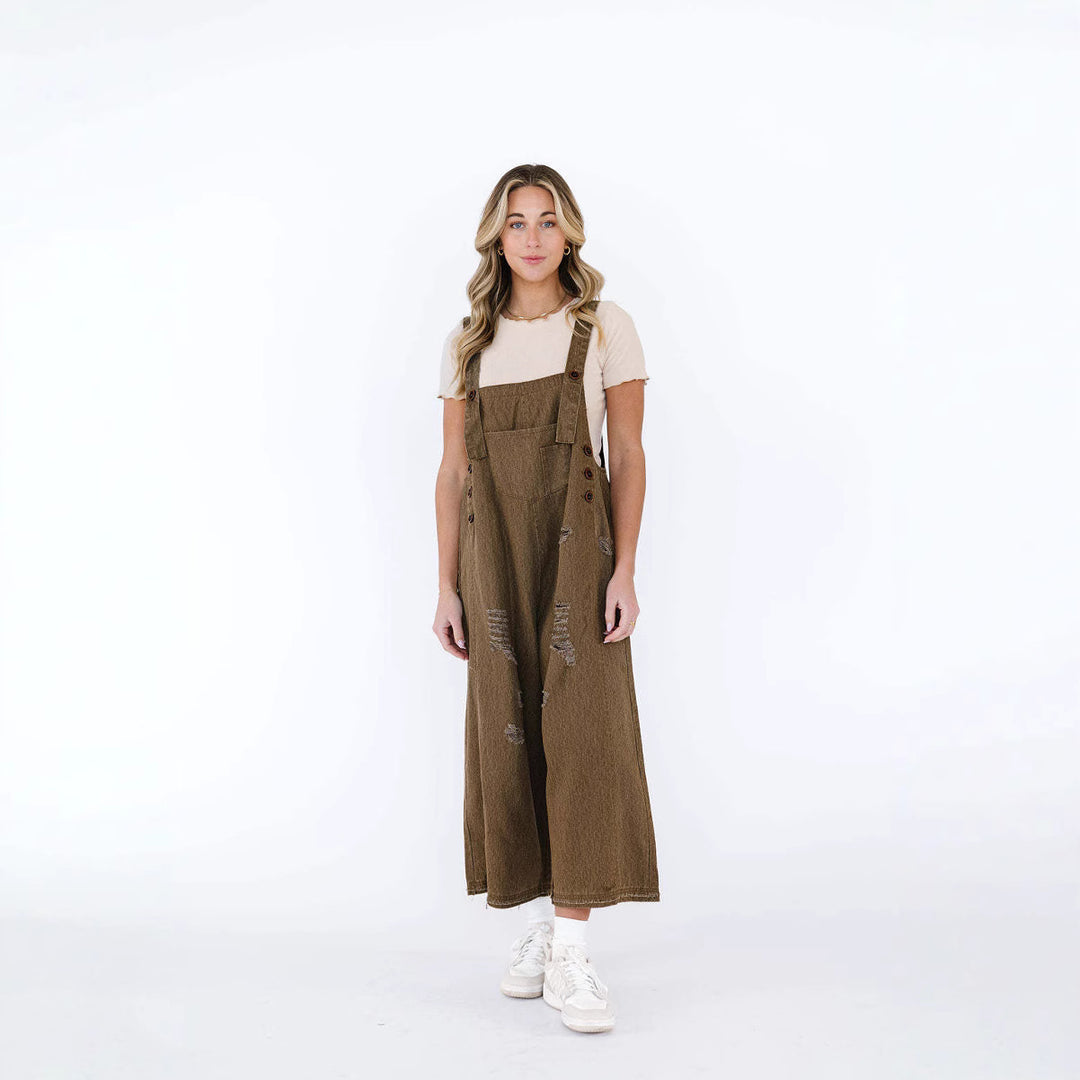 Ladies casual denim overall with trendy destroyed details Lune London