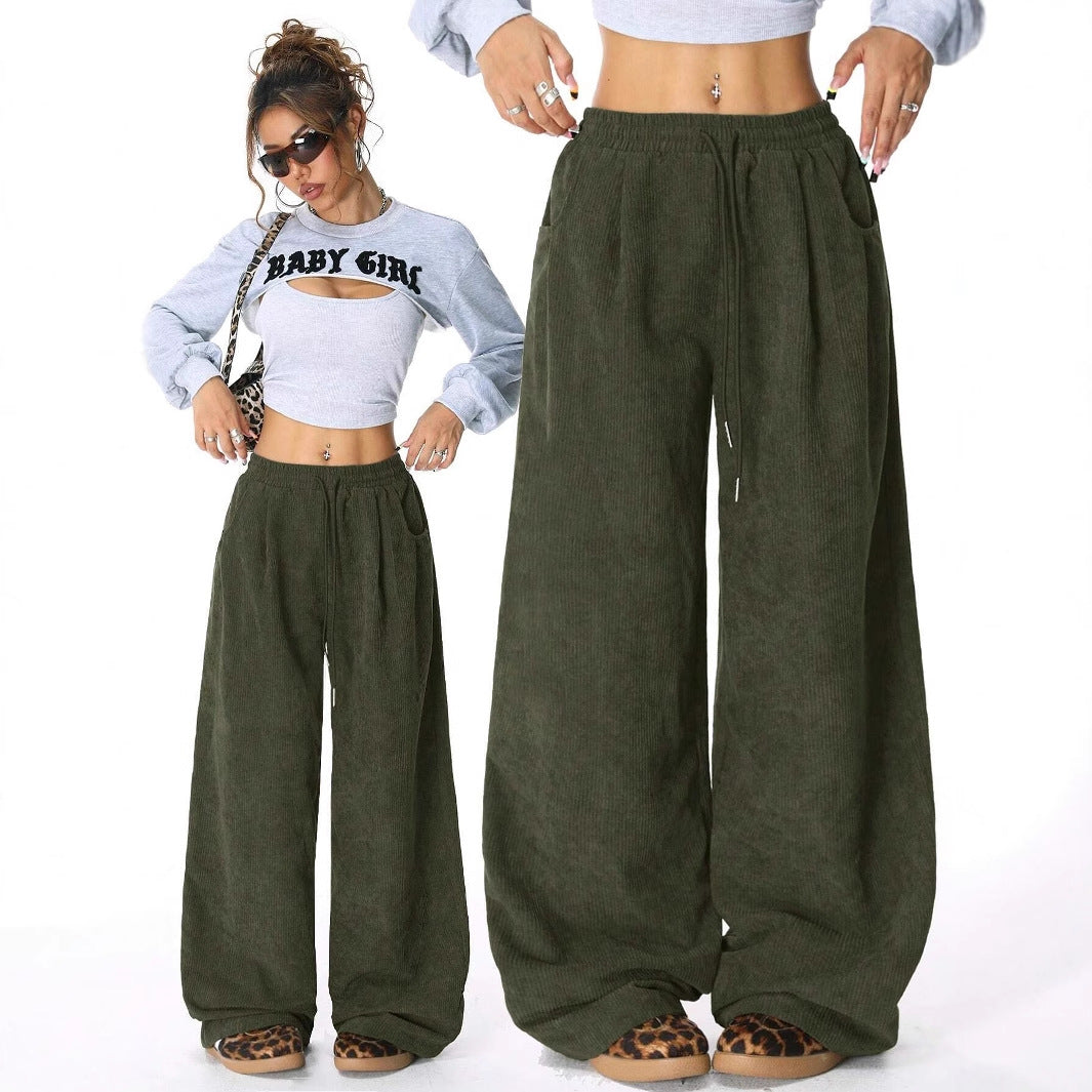 Wide corduroy pants for women with elastic waistband Lune London