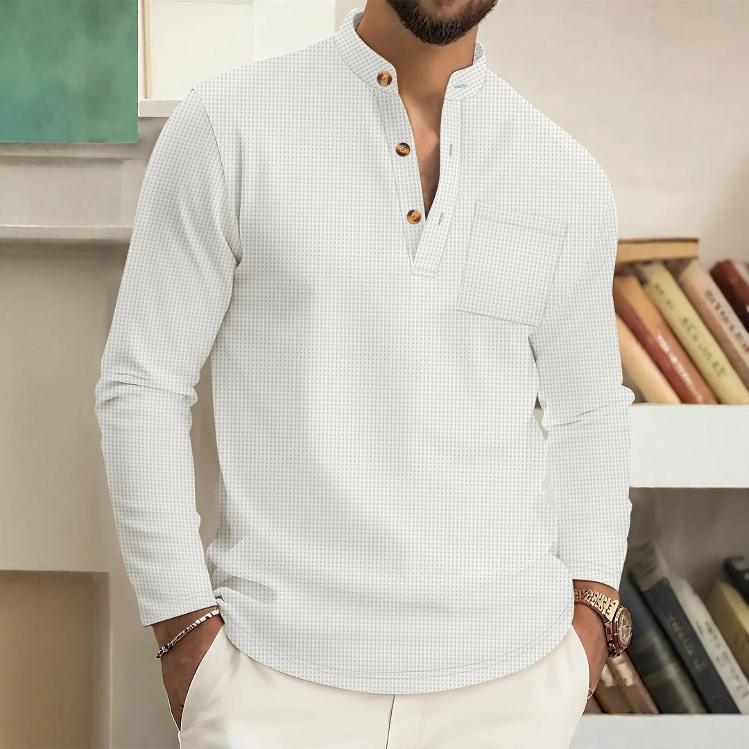 Long sleeve shirt for men with modern high collar and practical chest pocket Lune London