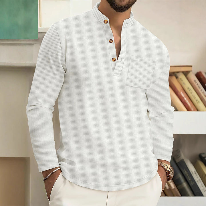 Long sleeve shirt for men with modern high collar and practical chest pocket Lune London