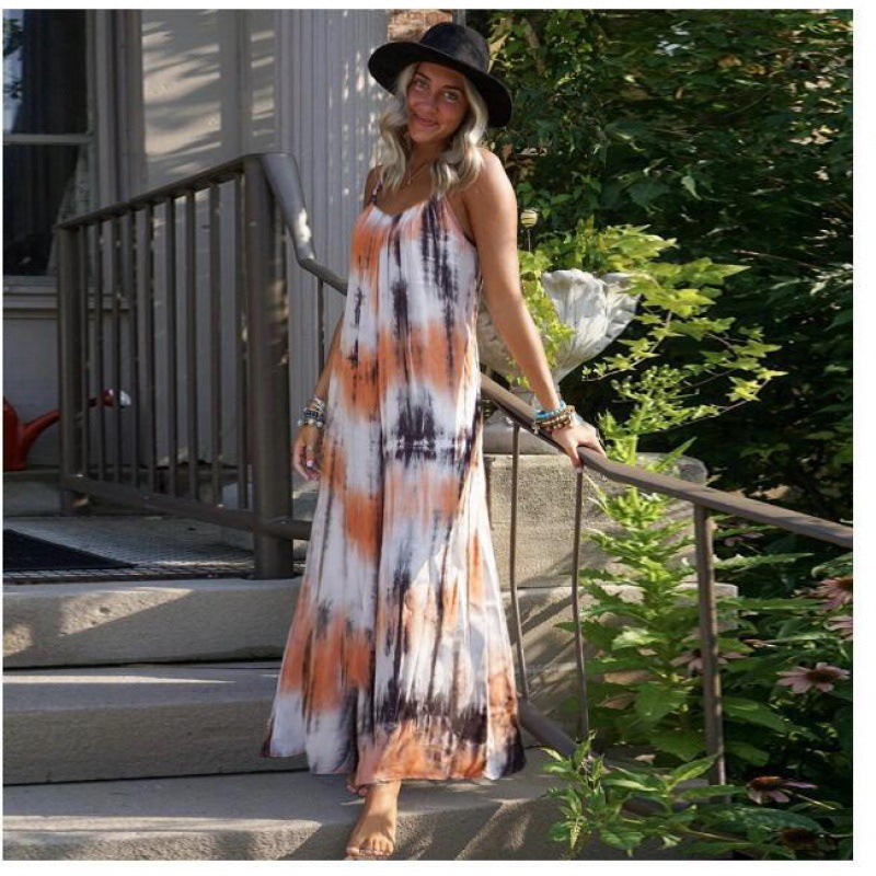 Robe maxi pour femme avec un design tie-dye tendance et un décolleté en V flatteur Chic & Stil