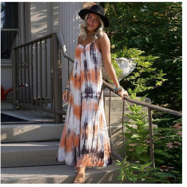 Robe maxi pour femme avec un design tie-dye tendance et un décolleté en V flatteur Chic & Stil