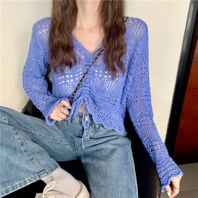 Aired crochet sweater for women with drawstring and loose fit Lune London