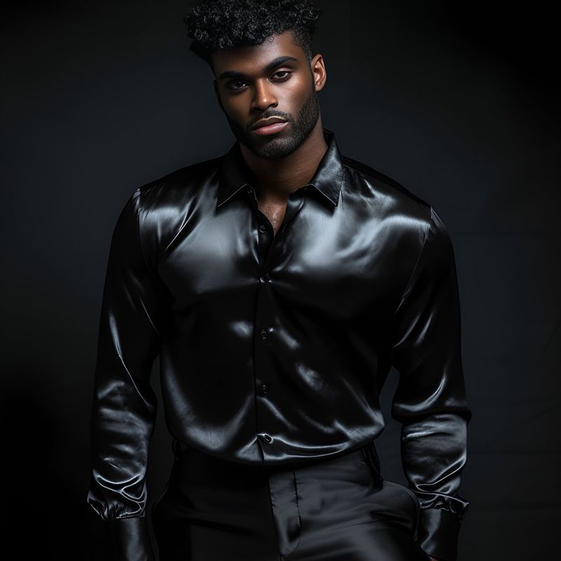 Men's Shirt Made Of Shiny Satin with Modern Collar Lune London