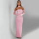 Women's Elegant Off-the-Shoulder Maxi Dress Made of Satin-like Material