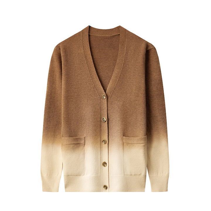Elegant knitted jacket for women with stylish gradient color and fine button details Lune London