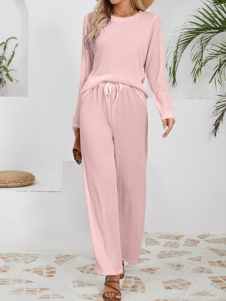 Ensemble décontracté confortable pour femmes avec texture côtelée et taille élastique Chic & Stil