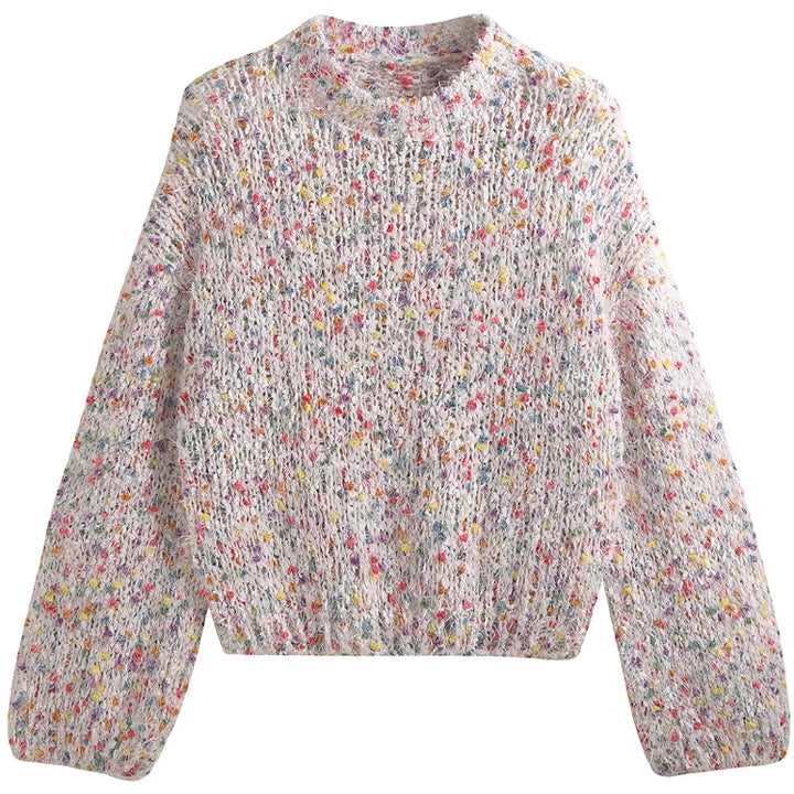 Fashionable women's sweater with colorful textured knit and round neck Lune London