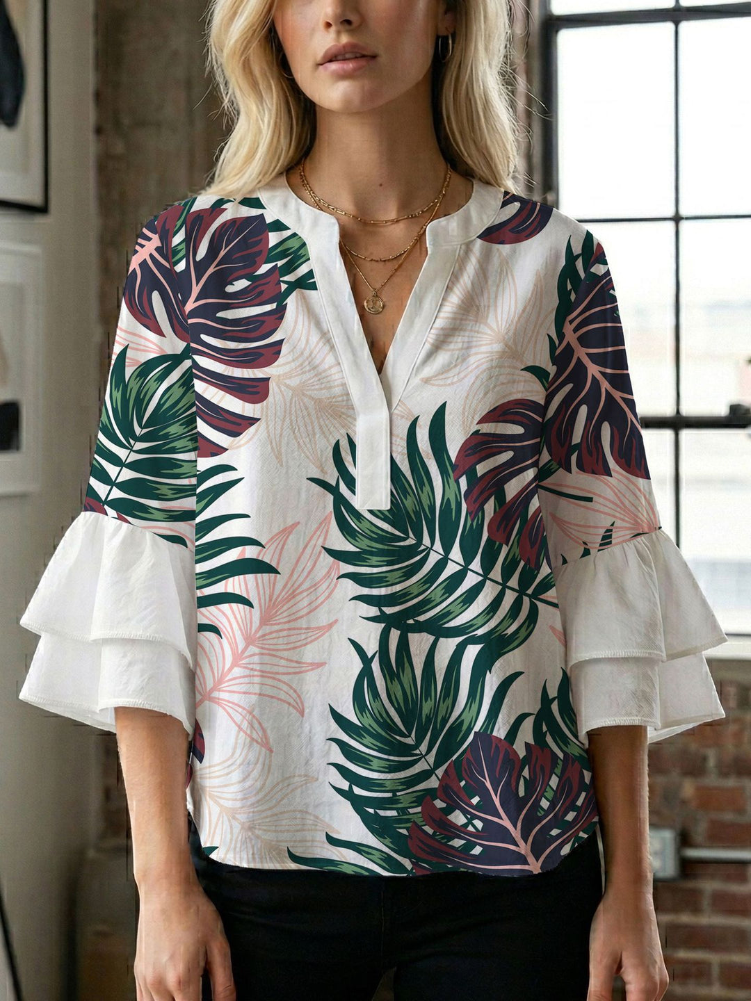 Women's blouse shirt with voluminous sleeves and creative print design Lune London