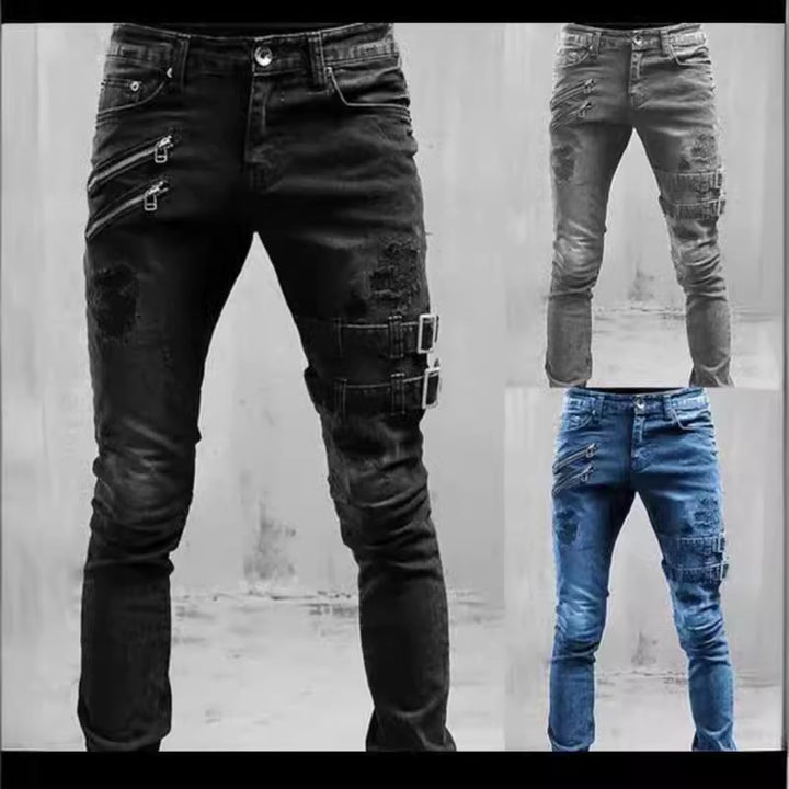 Men's jeans with stylish zipper and frayed details Lune London