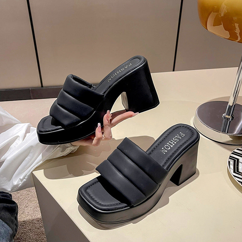 Ladies Platform Sandals with Wide Strap and Modern Block Heel Lune London
