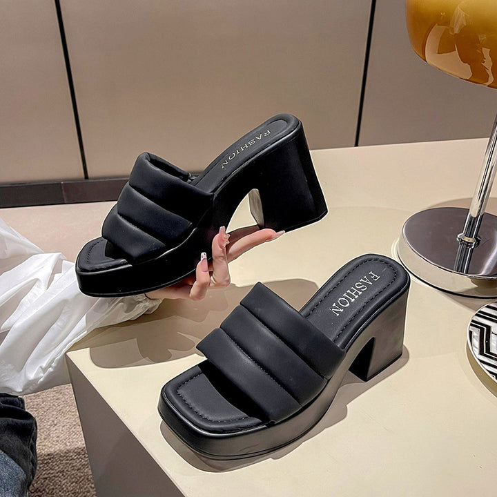 Ladies Platform Sandals with Wide Strap and Modern Block Heel Lune London