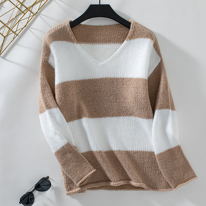 Casual knit pullover for women with a wide striped pattern Lune London