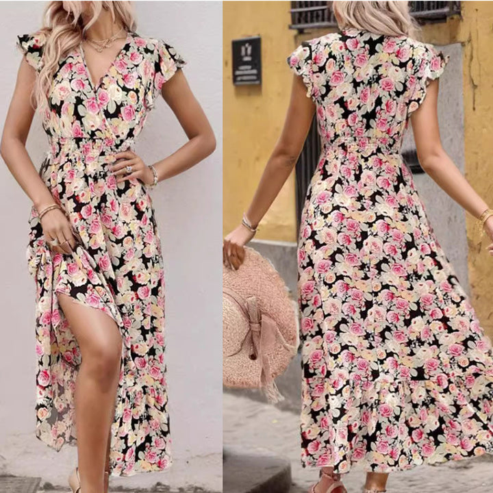Ladies Elegant Floral High Split Maxi Dress Lune London