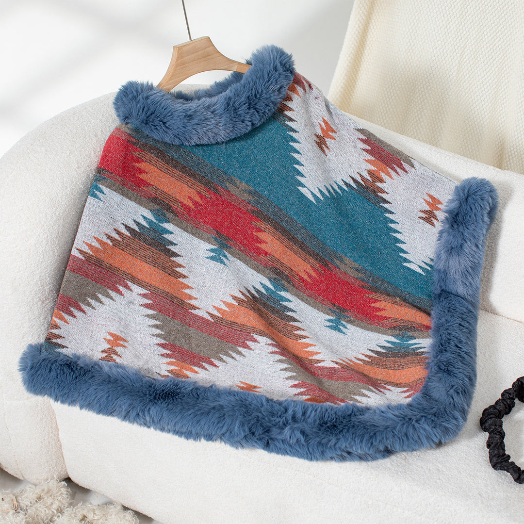 Women's plush sweater with high-quality faux fur trim and geometric pattern Lune London