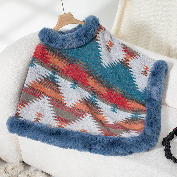Women's plush sweater with high-quality faux fur trim and geometric pattern Lune London