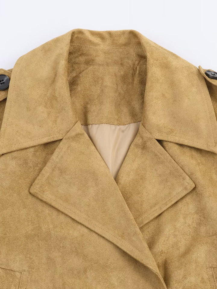 Ladies Fashion Cropped Trench Coat with Double-Breasted Button Placket and Practical Pockets Lune London