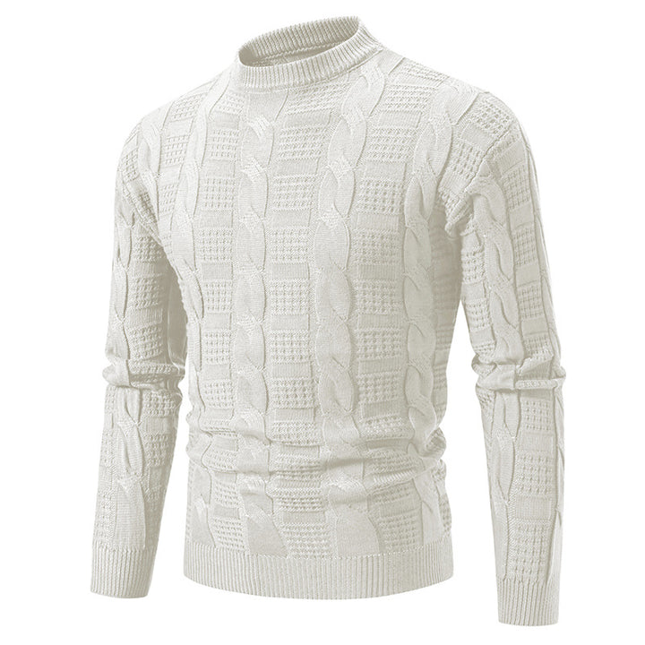 High quality chunky knit men's sweater with high collar and decorative pattern Lune London