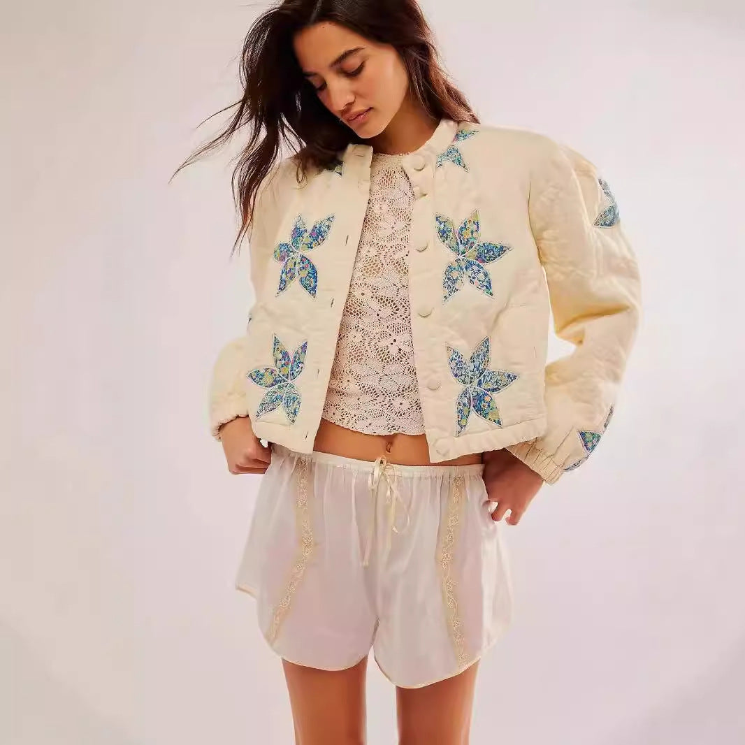 Lady quilted jacket with floral embroidery Lune London