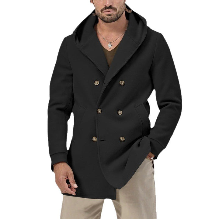 Elegant double-breasted coat for men with large hood Lune London