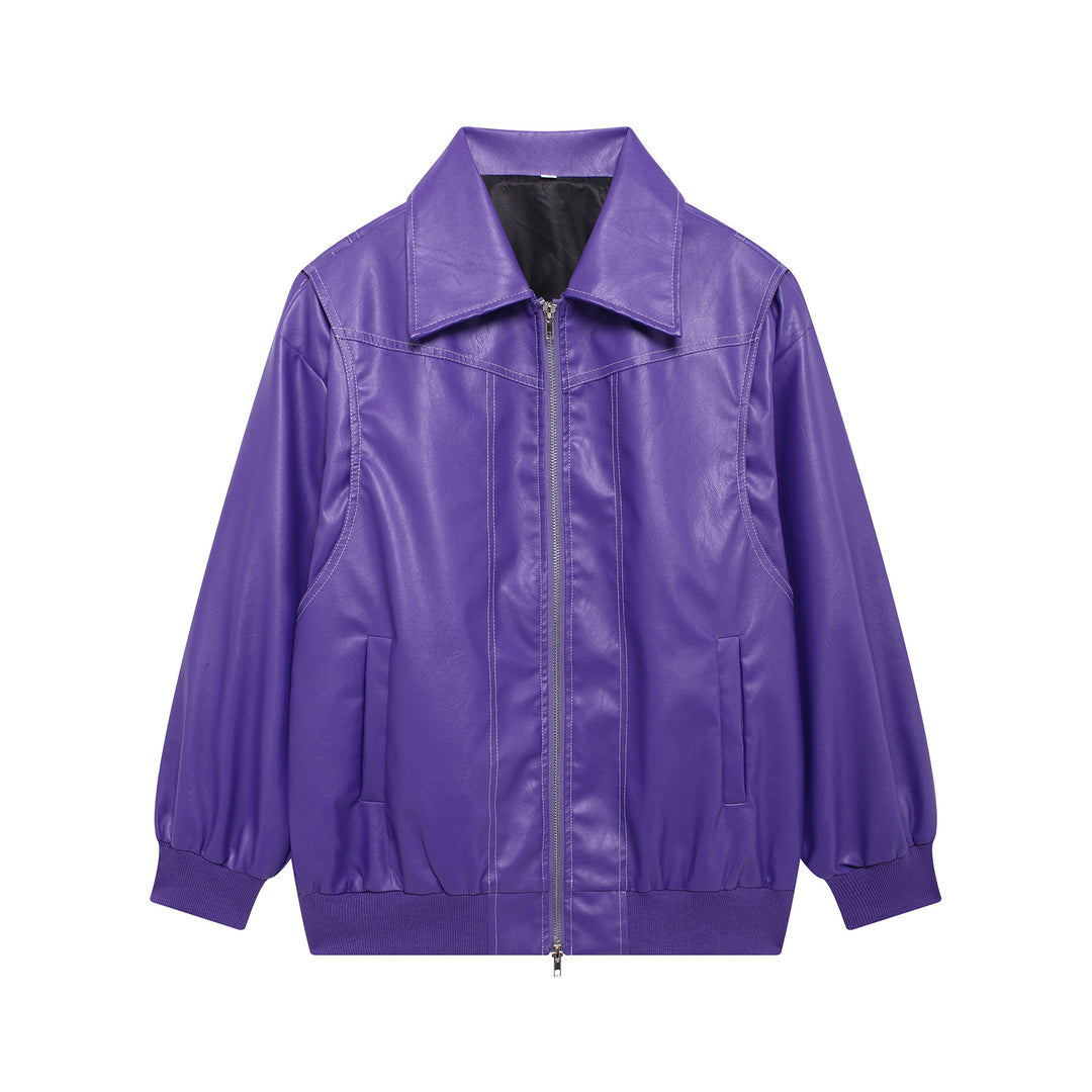 Ladies Trendy Faux Leather Jacket with Elastic Cuffs and Practical Pockets Lune London