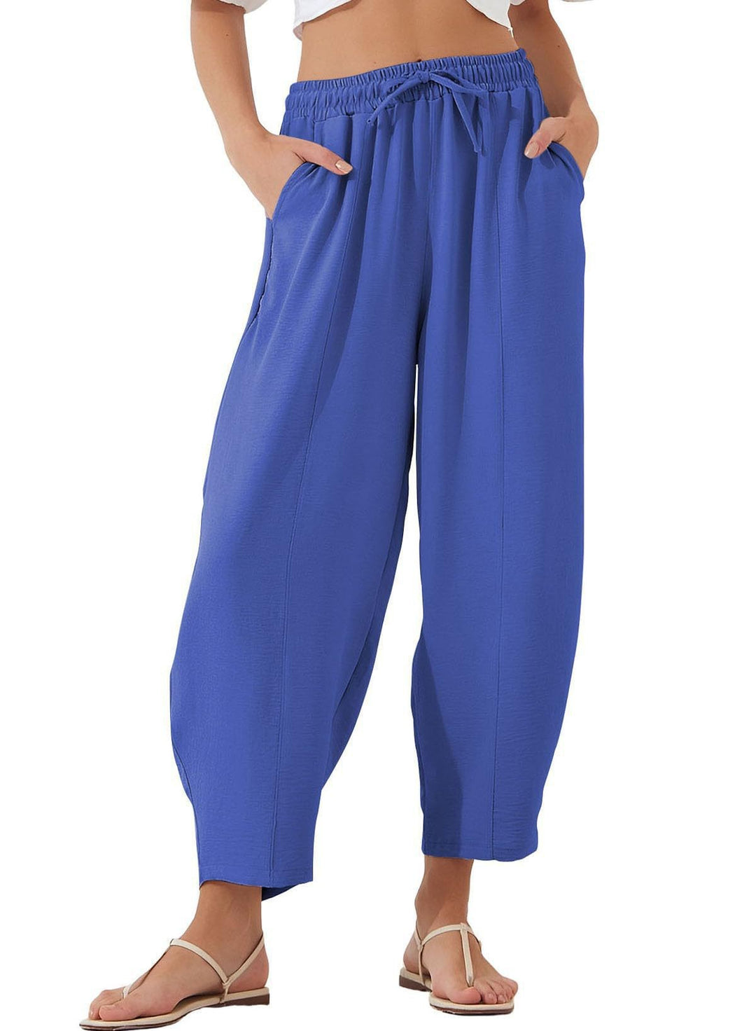 Women's Comfortable, loosely cut summer pants with elastic waistband and side pockets Lune London