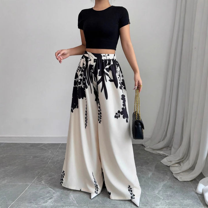 Lune London Floral Print Wide Palazzo Pants Set for Women