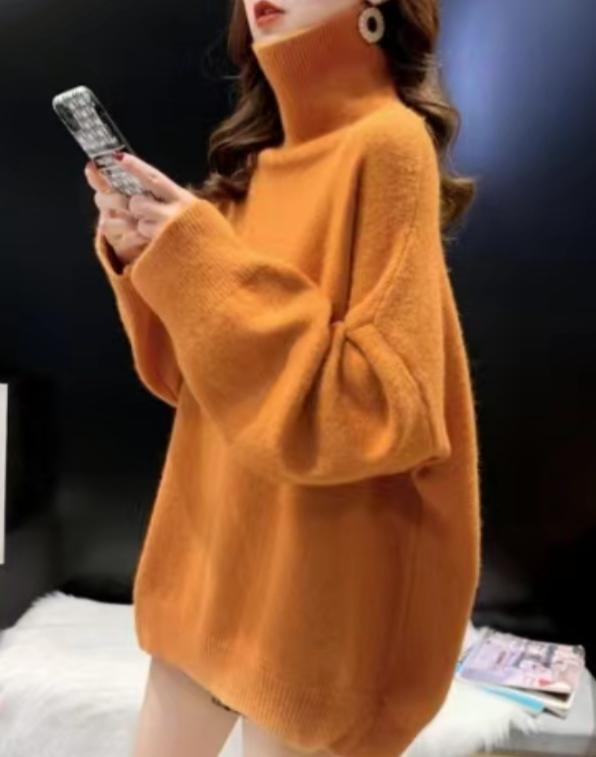 Women Oversized High Neck Sweater with Puffed Sleeves Lune London
