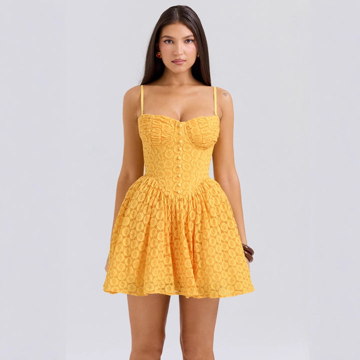Charming Mini Dress for Women with Structured Top and Chic & Stylish Flowing Skirt