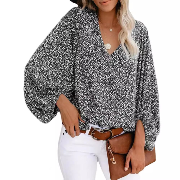 Women Elegant Blouse Cut with Leopard Pattern and Flounce Sleeves Lune London
