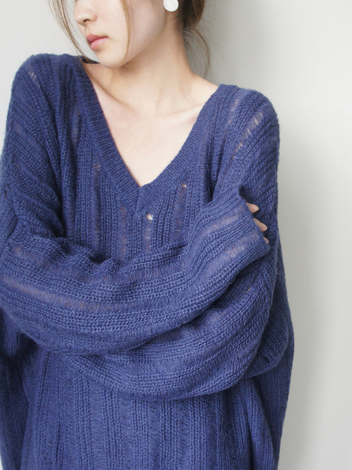 Pull en tricot épais pour femmes avec décolleté en V profond et coupe décontractée Chic & Stil
