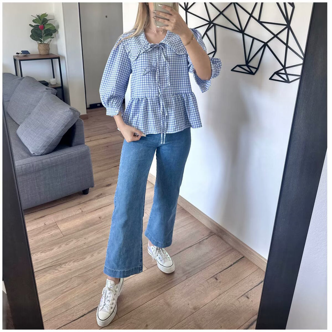 Elegant Vokuhila shirt for women with a charming collar and playful ruffles Lune London