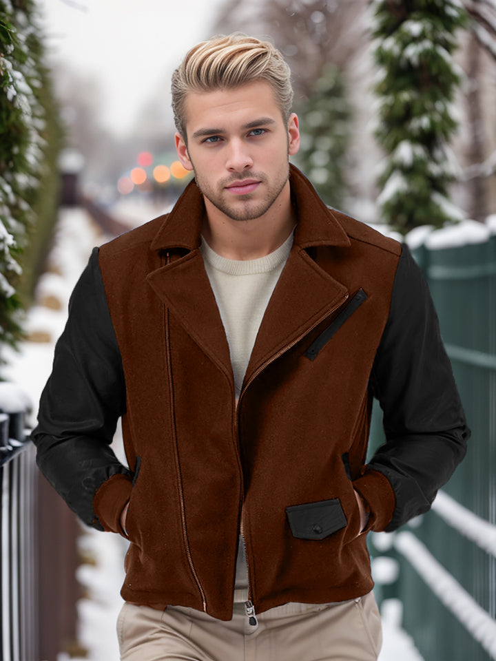 Trendy men's transitional jacket with contrasting sleeves and practical pockets Lune London