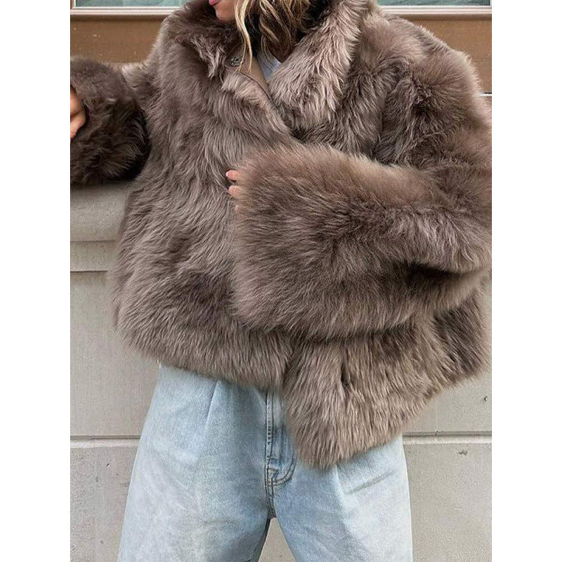 Ladies Chic and Stylish Modern Cut Faux Fur Jacket