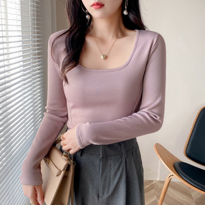 Women’s long-sleeved ribbed top with modern square neckline Chic & Stil
