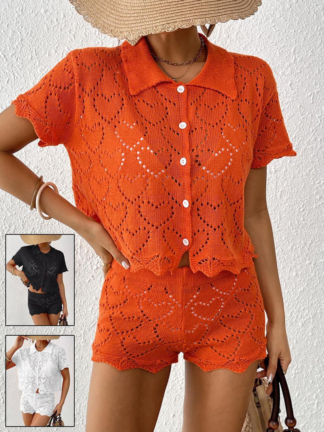 Women short knitted heart pattern set Lune London