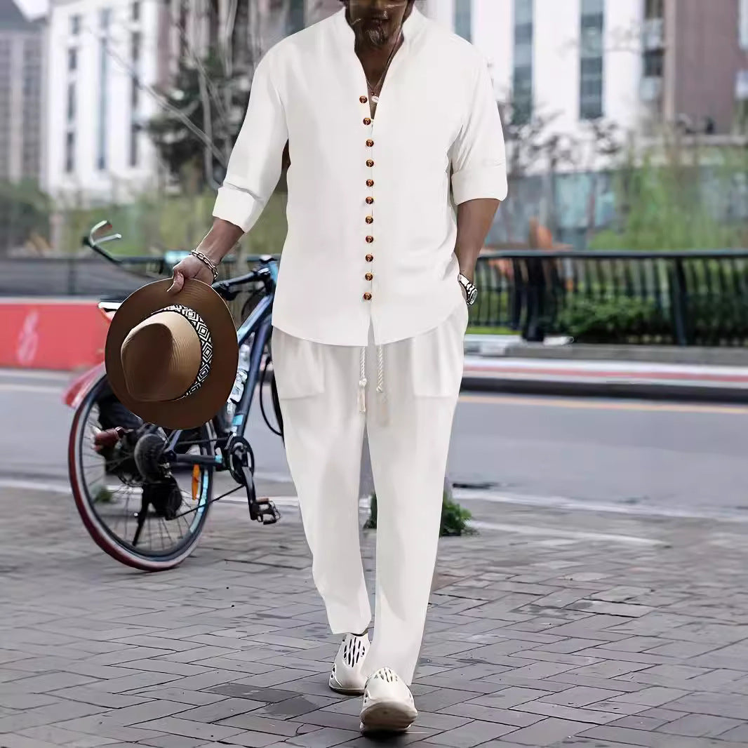 Men's Casual Button-Up Shirt and Relaxed Fit Pants Set Lune London