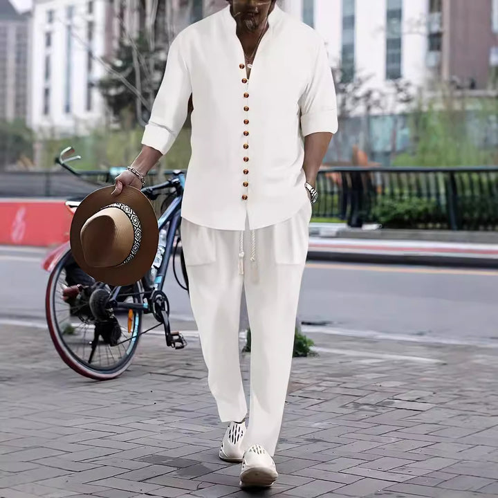 Men's Casual Button-Up Shirt and Relaxed Fit Pants Set Lune London