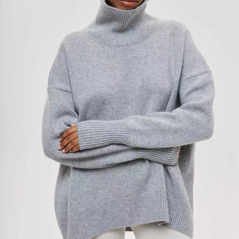 Women's Comfortable Turtleneck Sweater with Oversized Cut and Textured Material Lune London