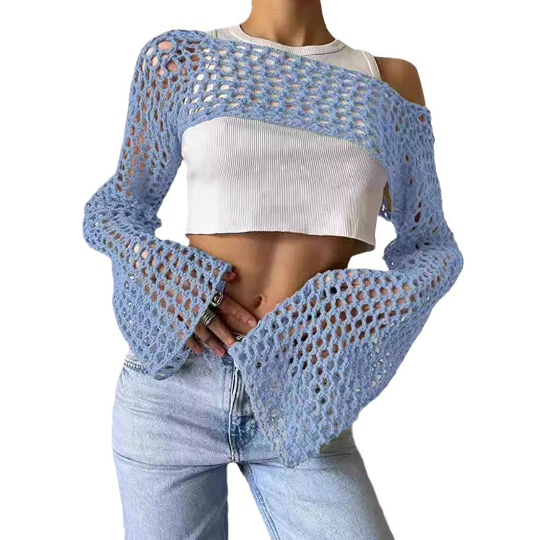 Crochet tank top for women with open stitches and wide sleeves Lune London