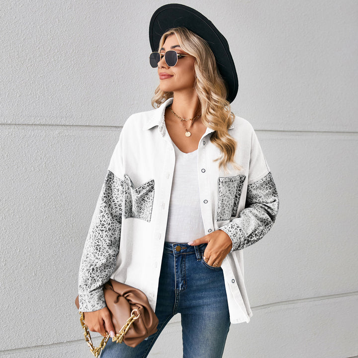 Casual denim jacket for women with contrasting animal print sleeves Lune London