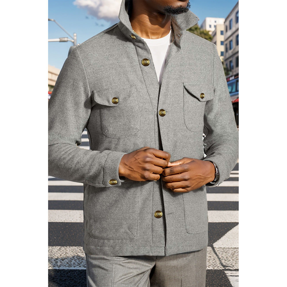 Modern utility jacket for men with practical high collar and applied pockets Lune London