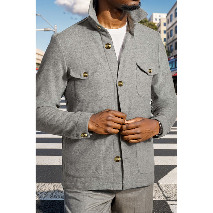 Modern utility jacket for men with practical high collar and applied pockets Lune London