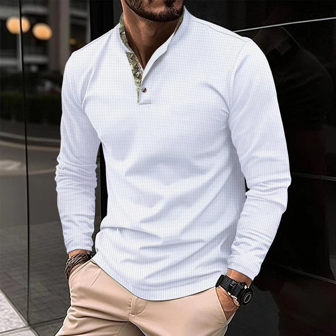 Men's long sleeve shirt with a modern stand collar and a subtle checked pattern Lune London