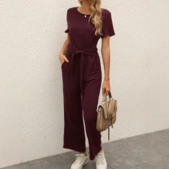 Women's jumpsuit with adjustable tie belt and practical pockets Lune London
