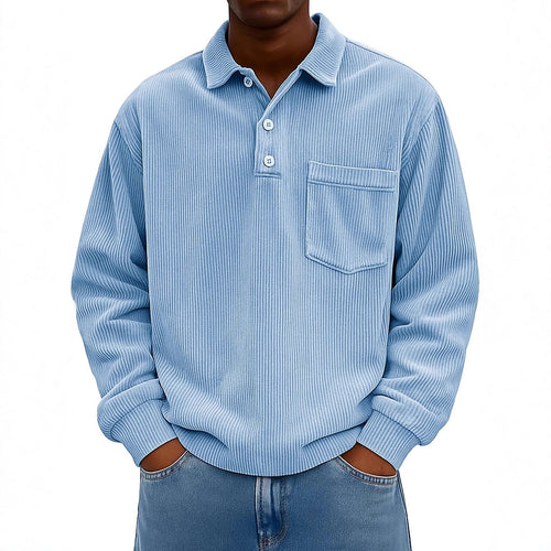 Men's Casual Polo with textured ribbed design and chest pocket Lune London