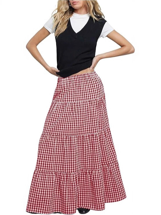Ladies Maxi Skirt with Sophisticated Checkered Pattern Lune London